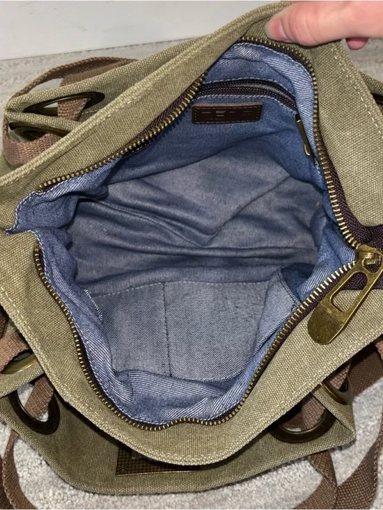 ZEDE Paris Pont Des Arts Mini Olive Canvas Leather Bag Tote W Crossbody Strap - Picture 8 of 15